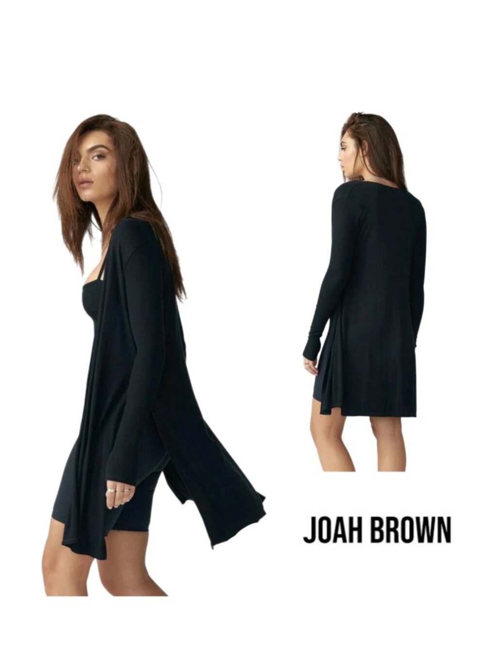 Joah Brown Women's Luna Open-Front Cardigan with Slits in Charcoal Gray Size S/M